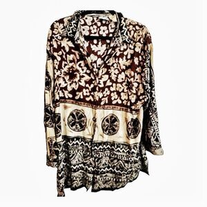 Vintage Brown African theme Abstract Blouse Size Medium